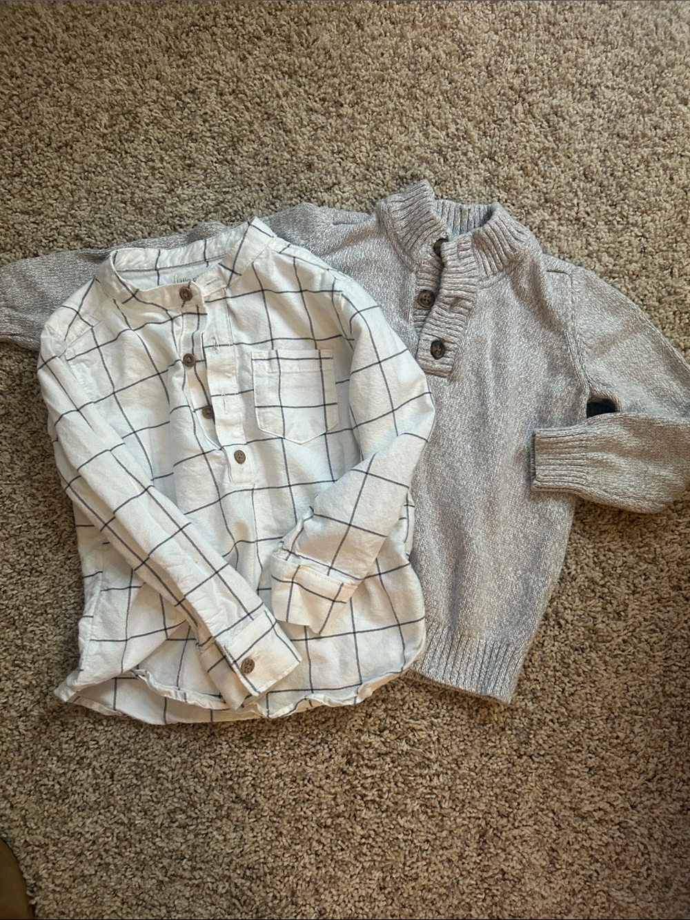 Carter's White Windowpane Shirt & Light Gray Knit Sweater
